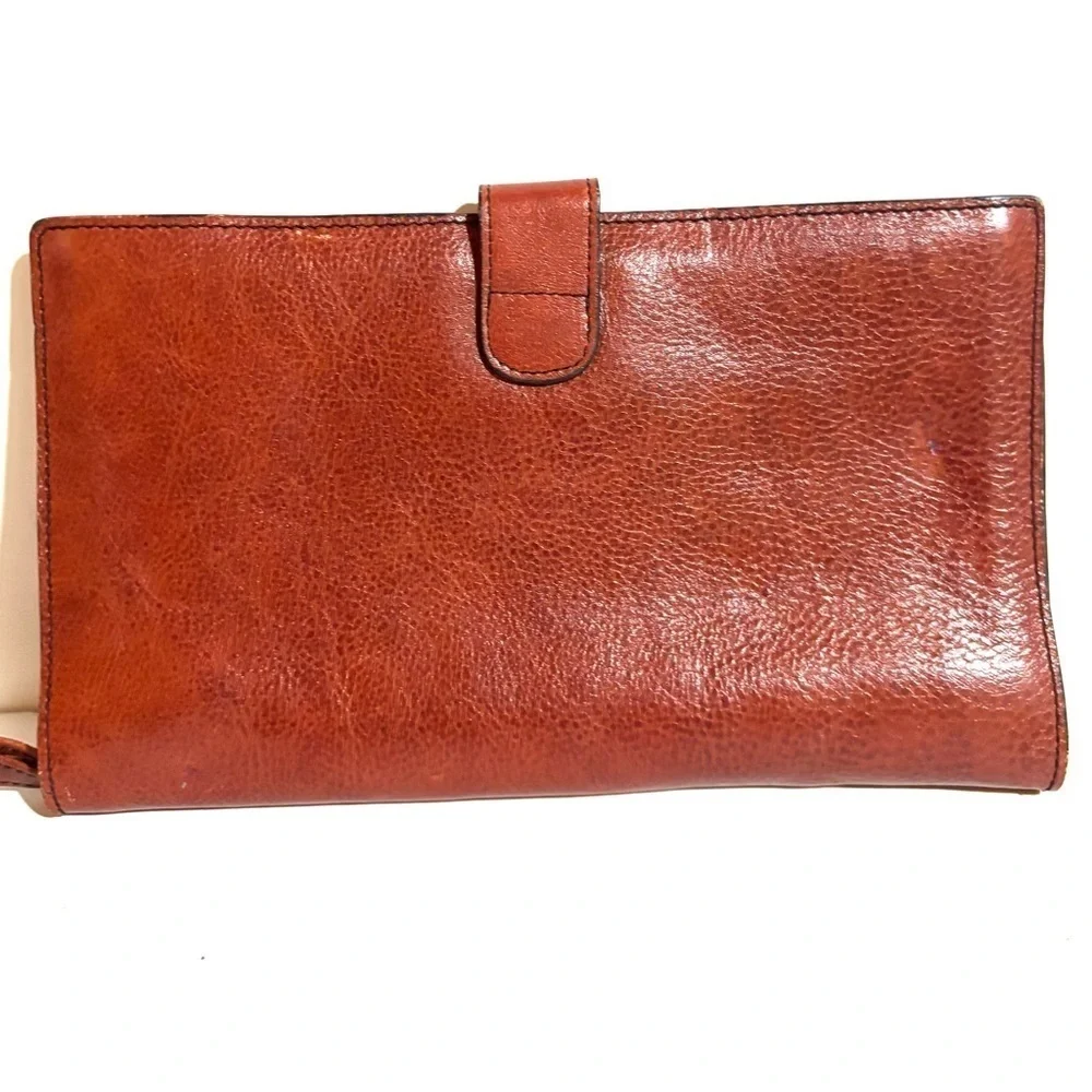 Vintage unisex Brown Leather Wallet wristlets with Gold Clasp